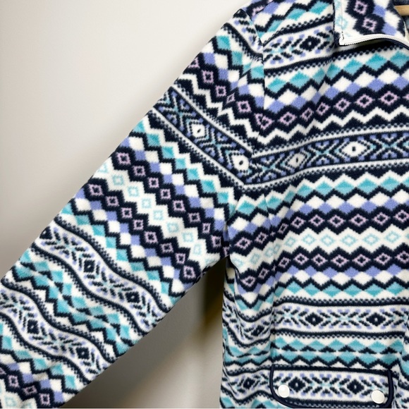 Talbots Petites Full Zip Fleece Jacket Womens P Fairisle Purple Blue Pockets - Picture 4 of 9